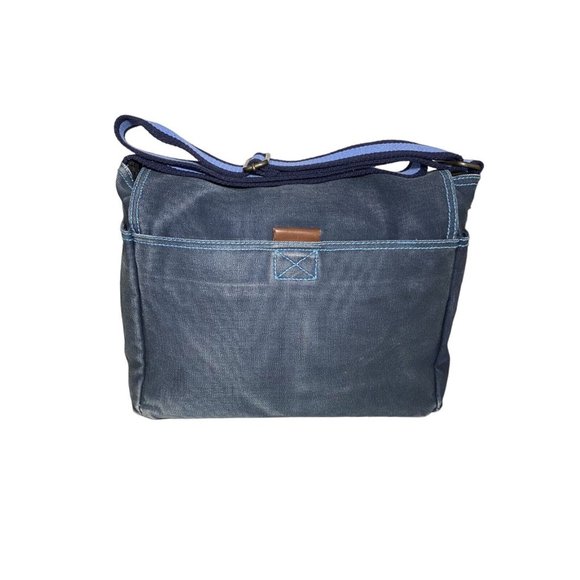 Vintage GAP Blue Canvas Messenger Bag Book Bag 90s Y2K GUC Yellow PVC Interior - Picture 4 of 14